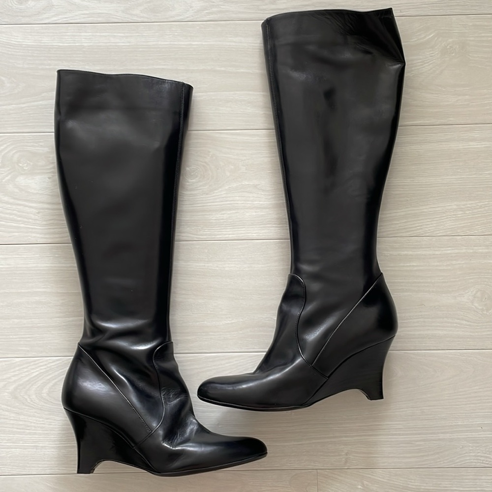 New! Bruno Magli Black Leather Knee Boots - Picture 5 of 11